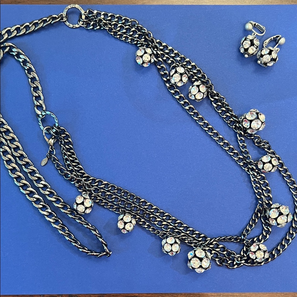 Premier Designs Black and Silver Necklace with Crystal Accents